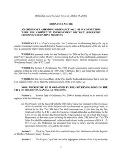 First page of Ordinance No. 2123, the City’s copy