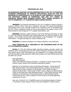 First page of Ordinance No. 2075, the City’s copy
