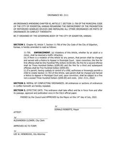 First page of Ordinance No. 2111, the City’s copy