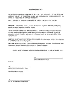 First page of Ordinance No. 2127, the City’s copy