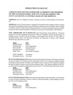 First page of Resolution No. 08-25-22C, the City’s copy