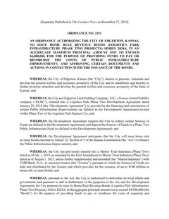 First page of Ordinance No. 2151, the City’s copy
