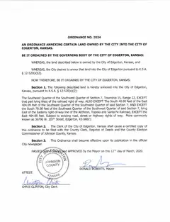First page of Ordinance No. 2034, the City’s copy