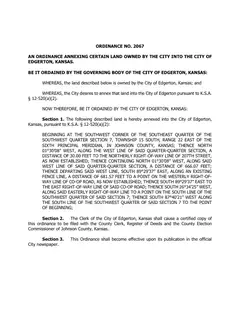 First page of Ordinance No. 2067, the City’s copy