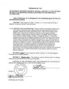 First page of Ordinance No. 1031, the City’s copy