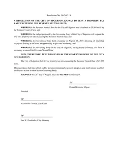 First page of Resolution No. 08-26-21A, the City’s copy