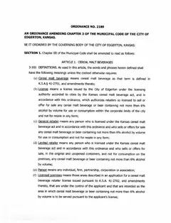 First page of Ordinance No. 2189, the City’s copy