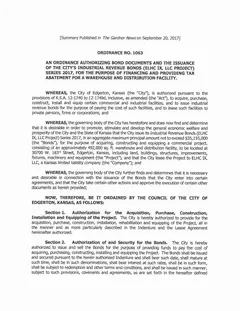 First page of Ordinance No. 1063, the City’s copy