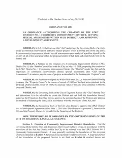 First page of Ordinance No. 1082, the City’s copy