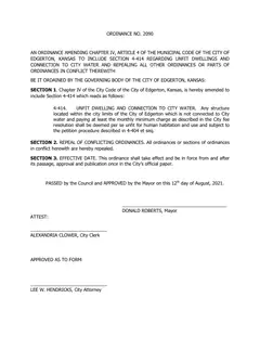 First page of Ordinance No. 2090, the City’s copy