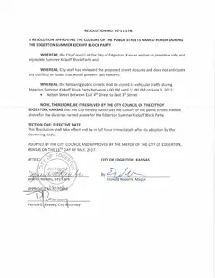 First page of Resolution No. 05-11-17A, the City’s copy