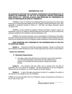 First page of Ordinance No. 2107, the City’s copy