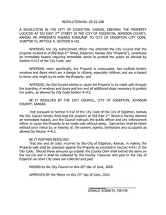First page of Resolution No. 06-25-20B, the City’s copy