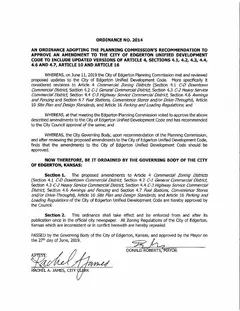 First page of Ordinance No. 2014, the City’s copy