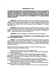 First page of Ordinance No. 1091, the City’s copy