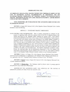 First page of Ordinance No. 2142, the City’s copy