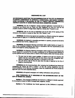First page of Ordinance No. 2167, the City’s copy