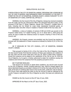First page of Resolution No. 06-25-20A, the City’s copy
