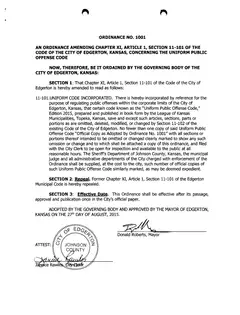 First page of Ordinance No. 1001, the City’s copy