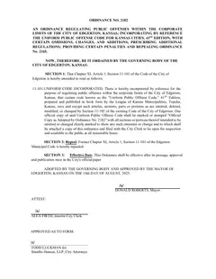 First page of Ordinance No. 2182, the City’s copy