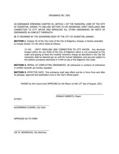 First page of Ordinance No. 2091, the City’s copy