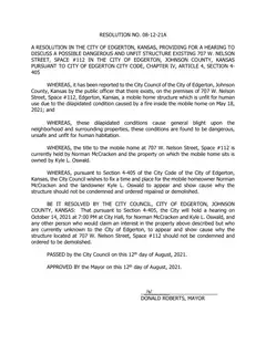 First page of Resolution No. 08-12-21A, the City’s copy