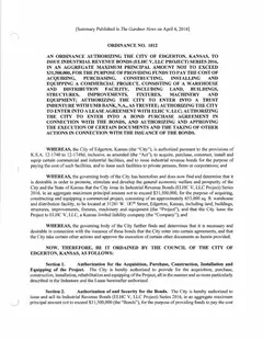 First page of Ordinance No. 1012, the City’s copy