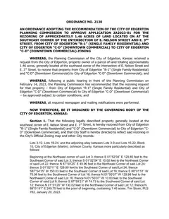 First page of Ordinance No. 2130, the City’s copy