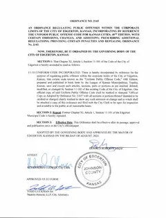 First page of Ordinance No. 2165, the City’s copy