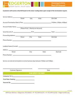 First page of Utility Service Shut Off Request