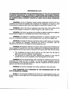 First page of Ordinance No. 2173, the City’s copy