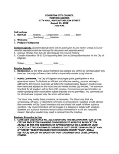 First page of the agenda packet