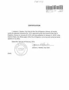 First page of Ordinance No. 1073, the City’s copy