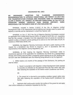 First page of Ordinance No. 1062, the City’s copy