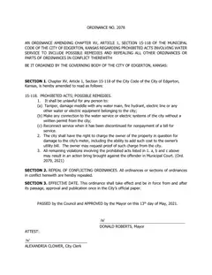 First page of Ordinance No. 2078, the City’s copy