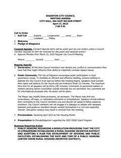 First page of the agenda packet