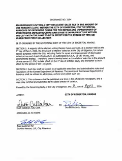 First page of Ordinance No. 2194, the City’s copy