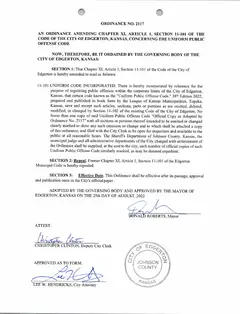First page of Ordinance No. 2117, the City’s copy