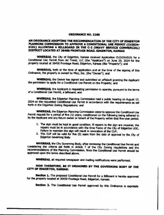 First page of Ordinance No. 2168, the City’s copy
