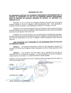 First page of Ordinance No. 2015, the City’s copy