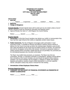 First page of the agenda
