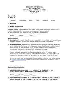 First page of the agenda packet
