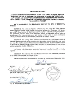 First page of Ordinance No. 1089, the City’s copy