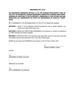 First page of Ordinance No. 2133, the City’s copy
