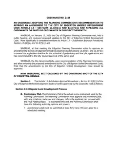 First page of Ordinance No. 2108, the City’s copy