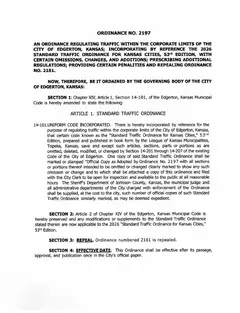 First page of Ordinance No. 2197, the City’s copy
