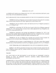 First page of Ordinance No. 1077, the City’s copy