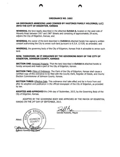 First page of Ordinance No. 1002, the City’s copy