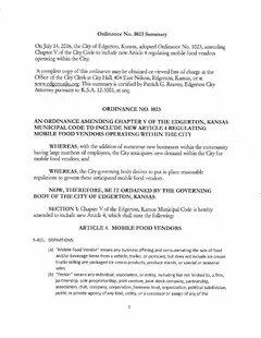 First page of Ordinance No. 1023, the City’s copy