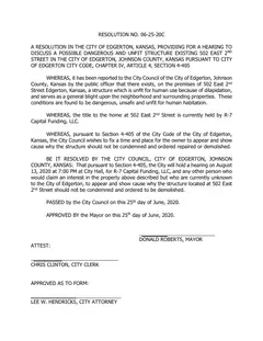 First page of Resolution No. 06-25-20C, the City’s copy